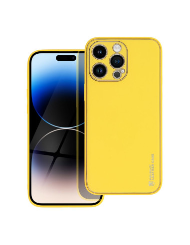 Etui LEATHER Case en cuir pour IPHONE 14 PRO MAX JAUNE