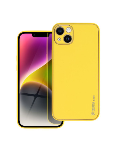 Etui LEATHER Case en cuir pour IPHONE 14 PLUS JAUNE