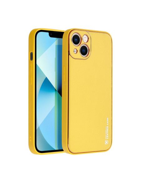 Etui LEATHER Case en cuir pour IPHONE 14 PLUS JAUNE