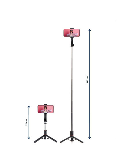 Perche selfieavec telecommande bluetooth tripod noir SSTR-13