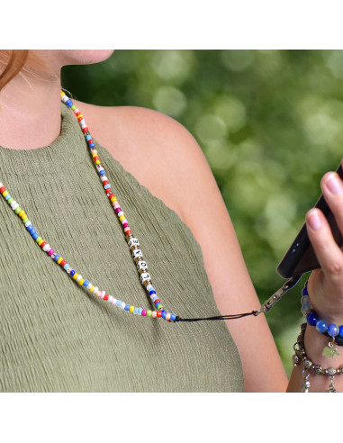 Pendentif téléphone PIXIE / longueur du cordon 68cm (34cm dans la boucle) / autour du cou - perles