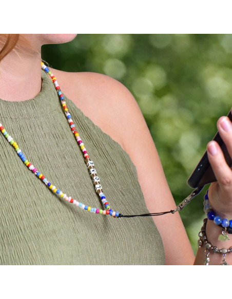 Pendentif téléphone PIXIE / longueur du cordon 68cm (34cm dans la boucle) / autour du cou - perles