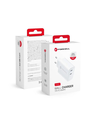 Chargeur secteur Forcell avec cable USB type C - 3A 35W avec fonctions de charge PD et Quick Charge 4.0