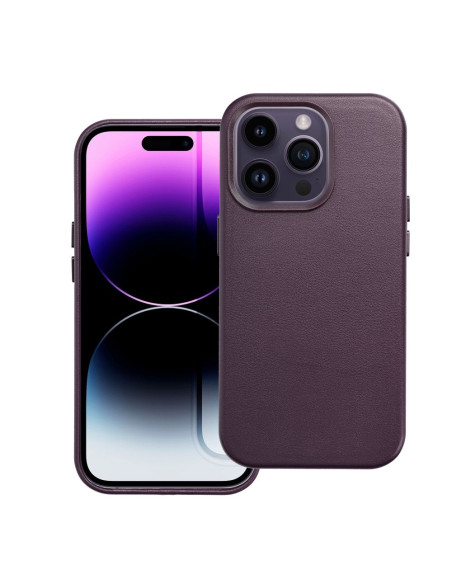 COUVERTURE MAG EN CUIR compatible avec MagSafe pour IPHONE 14 Pro violet foncé