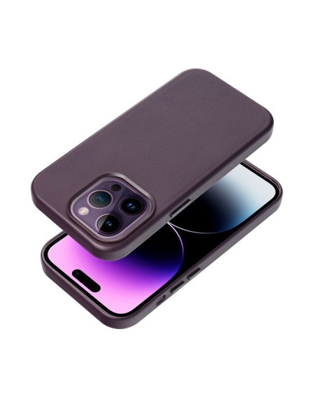 COUVERTURE MAG EN CUIR compatible avec MagSafe pour IPHONE 14 Pro violet foncé