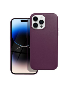 COUVERTURE MAG EN CUIR compatible avec MagSafe pour IPHONE 14 Pro Max violet foncé