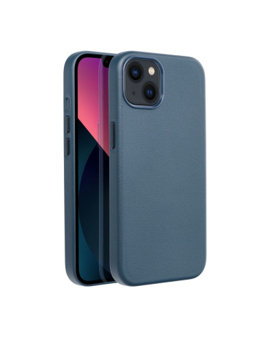 COUVERTURE MAG en CUIR compatible avec MagSafe pour IPHONE 13 bleu