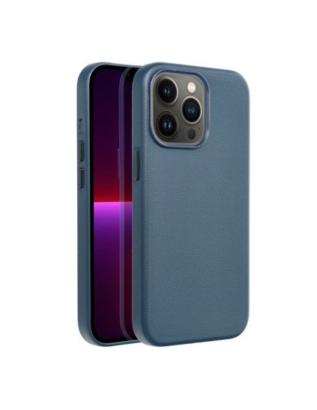COUVERTURE MAG en CUIR compatible avec MagSafe pour IPHONE 13 Pro bleu