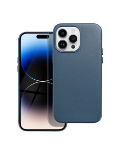 COUVERTURE MAG en CUIR compatible avec MagSafe pour IPHONE 14 Pro Max bleu