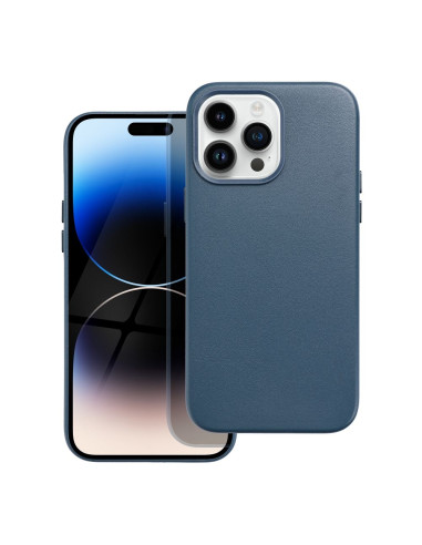 COUVERTURE MAG en CUIR compatible avec MagSafe pour IPHONE 14 Pro Max bleu