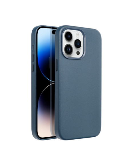 COUVERTURE MAG en CUIR compatible avec MagSafe pour IPHONE 14 Pro Max bleu