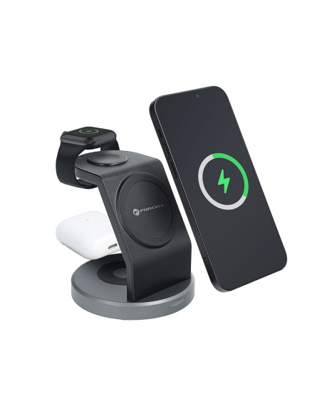 FORCELL wireless charger Qi 3in1 15W Solid Mag Charger support MagSafe black