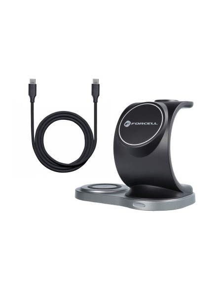 FORCELL 3in1 Qi inductive charger 15W Sail Mag Charger compatible avec MagSafe noir