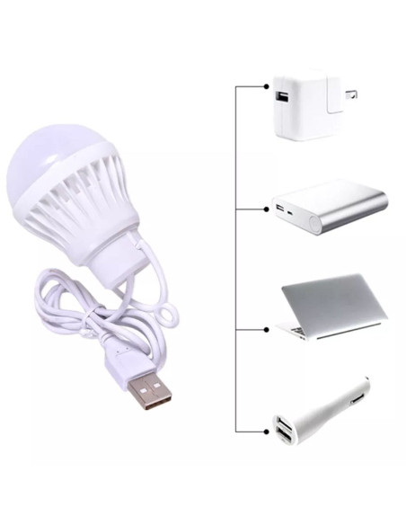Ampoule LED USB lumière blanche 5W câble 1m 350lm