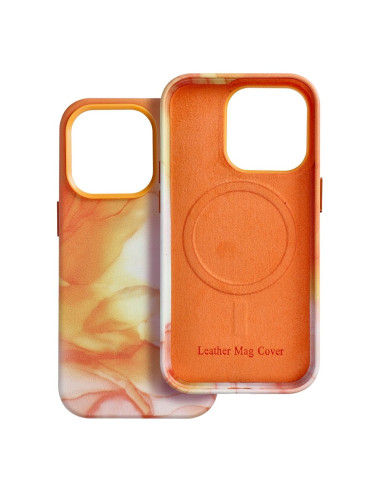 LEATHER MAG COVER case for IPHONE 14 Pro orange splash