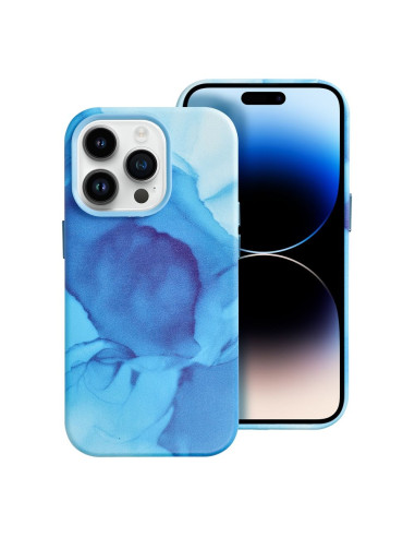 Coque MAG COVER en cuir compatible avec MagSafe pour IPHONE 14 Pro bleu splash