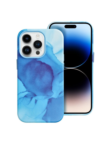 Coque MAG COVER en cuir compatible avec MagSafe pour IPHONE 14 Pro bleu splash