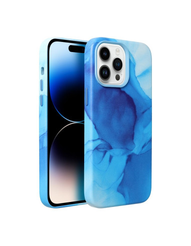 Coque MAG COVER en cuir compatible avec MagSafe pour IPHONE 14 Pro bleu splash