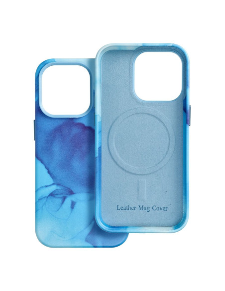 Coque MAG COVER en cuir compatible avec MagSafe pour IPHONE 14 Pro bleu splash