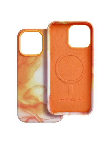 COUVERTURE MAG EN CUIR compatible avec MagSafe pour IPHONE 14 Pro Max Coque orange
