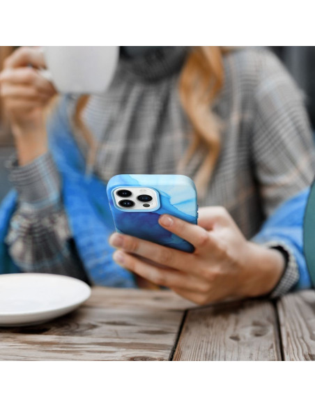LEATHER MAG COVER case for IPHONE 14 Pro Max blue splash