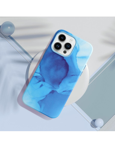LEATHER MAG COVER case for IPHONE 14 Pro Max blue splash
