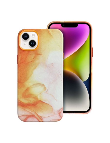COUVERTURE MAG EN CUIR compatible avec MagSafe pour IPHONE 14 Plus Coque orange