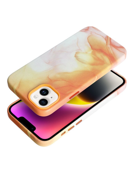 COUVERTURE MAG EN CUIR compatible avec MagSafe pour IPHONE 14 Plus Coque orange
