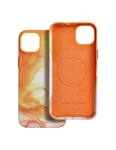 COUVERTURE MAG EN CUIR compatible avec MagSafe pour IPHONE 14 Plus Coque orange