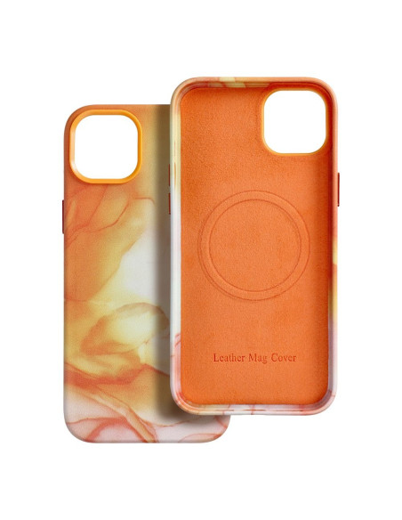 COUVERTURE MAG EN CUIR compatible avec MagSafe pour IPHONE 14 Plus Coque orange