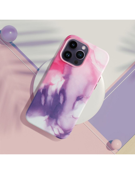 Coque MAG COVER en cuir compatible avec MagSafe pour IPHONE 14 Plus purple splash
