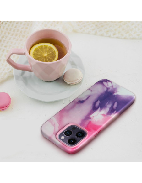 Coque MAG COVER en cuir compatible avec MagSafe pour IPHONE 14 Plus purple splash