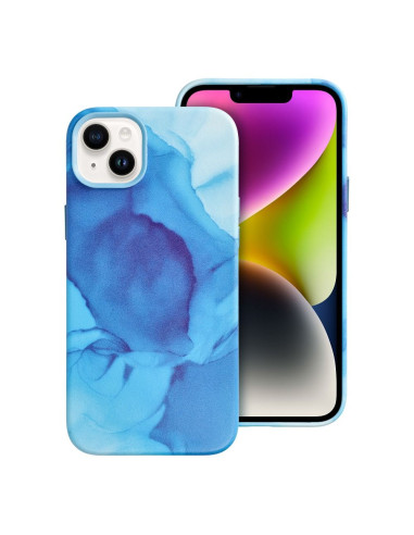 Coque MAG COVER en cuir compatible avec MagSafe pour IPHONE 14 Plus bleu splash