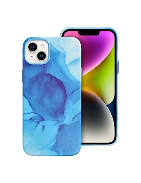 Coque MAG COVER en cuir compatible avec MagSafe pour IPHONE 14 Plus bleu splash