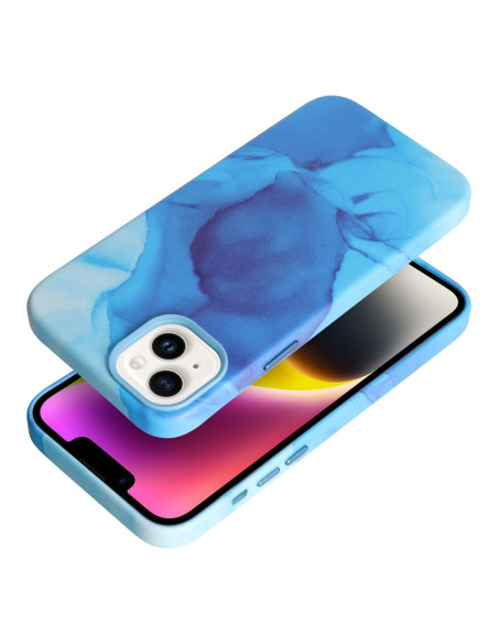 Coque MAG COVER en cuir compatible avec MagSafe pour IPHONE 14 Plus bleu splash