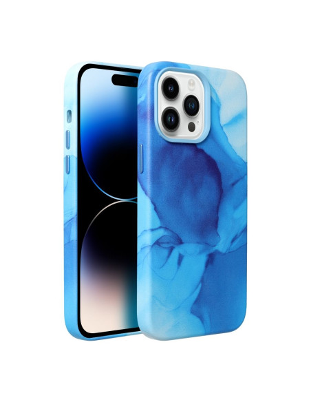 Coque MAG COVER en cuir compatible avec MagSafe pour IPHONE 14 Plus bleu splash