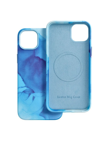 Coque MAG COVER en cuir compatible avec MagSafe pour IPHONE 14 Plus bleu splash