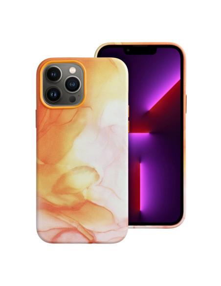COUVERTURE MAG EN CUIR compatible avec MagSafe pour IPHONE 13 Pro Max Coque orange