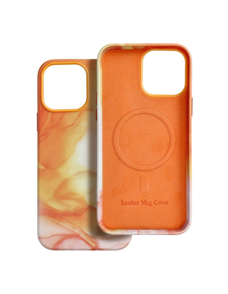 COUVERTURE MAG EN CUIR compatible avec MagSafe pour IPHONE 13 Pro Max Coque orange