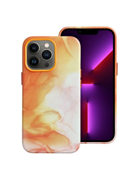 COUVERTURE MAG EN CUIR compatible avec MagSafe pour IPHONE 13 Pro Coque orange