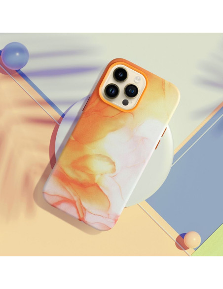 COUVERTURE MAG EN CUIR compatible avec MagSafe pour IPHONE 13 Pro Coque orange