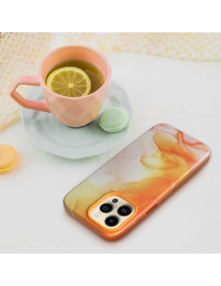 COUVERTURE MAG EN CUIR compatible avec MagSafe pour IPHONE 13 Pro Coque orange