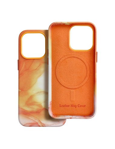 COUVERTURE MAG EN CUIR compatible avec MagSafe pour IPHONE 13 Pro Coque orange