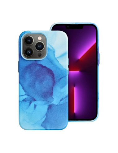 Coque MAG COVER en cuir compatible avec MagSafe pour IPHONE 13 Pro bleu splash