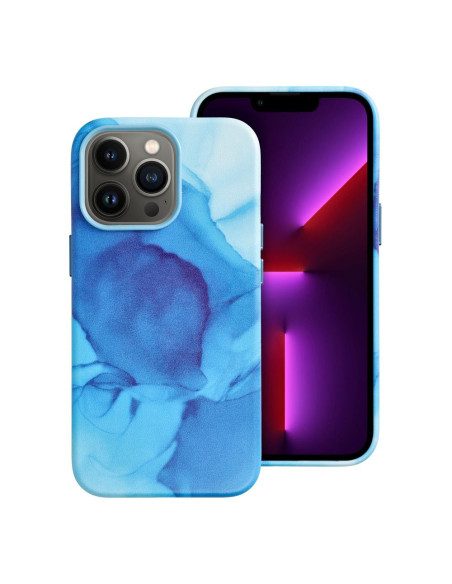 Coque MAG COVER en cuir compatible avec MagSafe pour IPHONE 13 Pro bleu splash