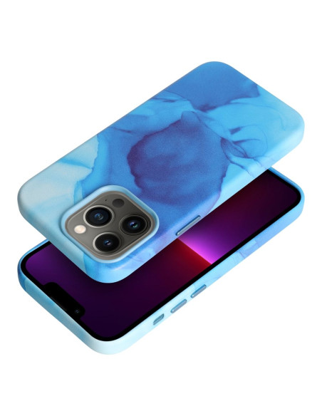 Coque MAG COVER en cuir compatible avec MagSafe pour IPHONE 13 Pro bleu splash