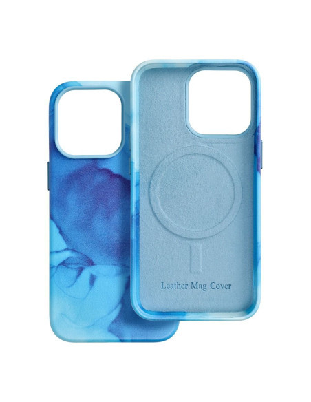 Coque MAG COVER en cuir compatible avec MagSafe pour IPHONE 13 Pro bleu splash