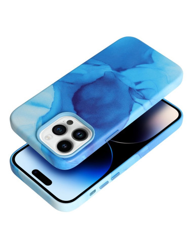 Coque MAG COVER en cuir compatible avec MagSafe pour IPHONE 12 Pro Max bleu splash