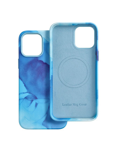 Coque MAG COVER en cuir compatible avec MagSafe pour IPHONE 12 Pro Max bleu splash