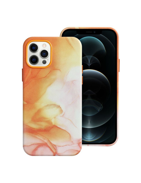 COUVERTURE MAG EN CUIR compatible avec MagSafe pour IPHONE 12 Pro Coque orange